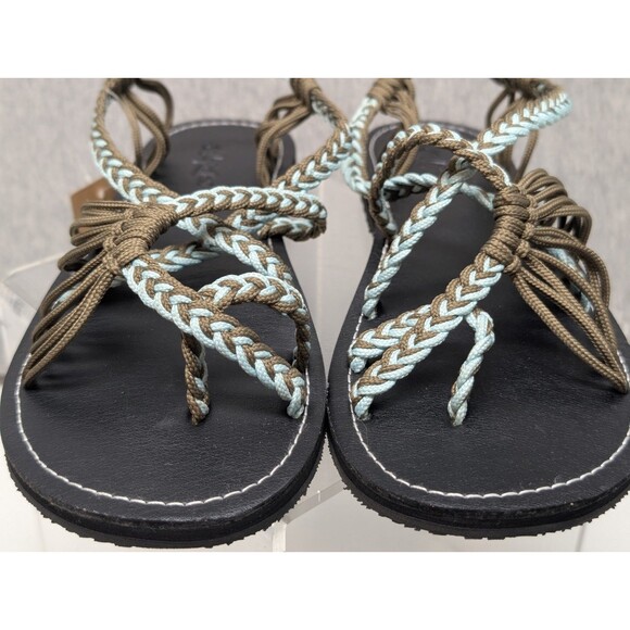 NEW EVERELAX BROWN TEAL BRAID STRAPPY FLAT SANDALS WOMENS SZ 11 - Picture 2 of 7